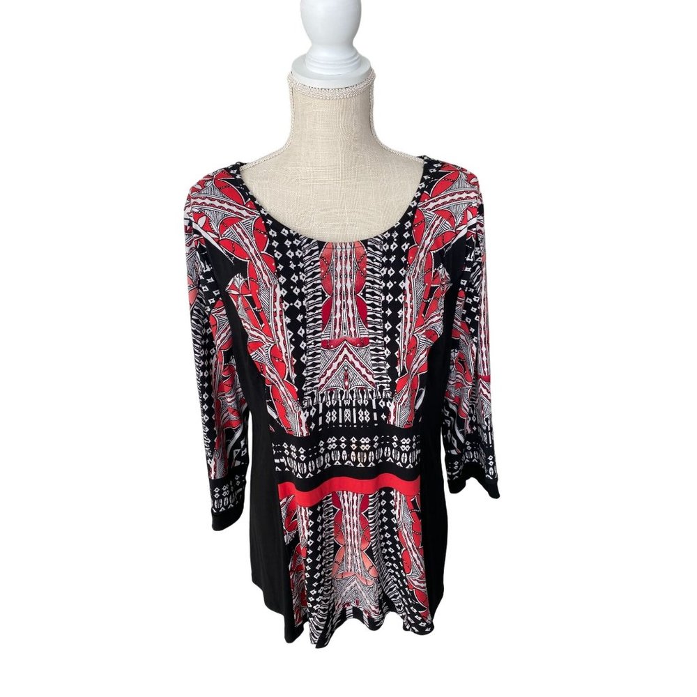 Style & Co Red Black White Tunic Top XL Rhinestones